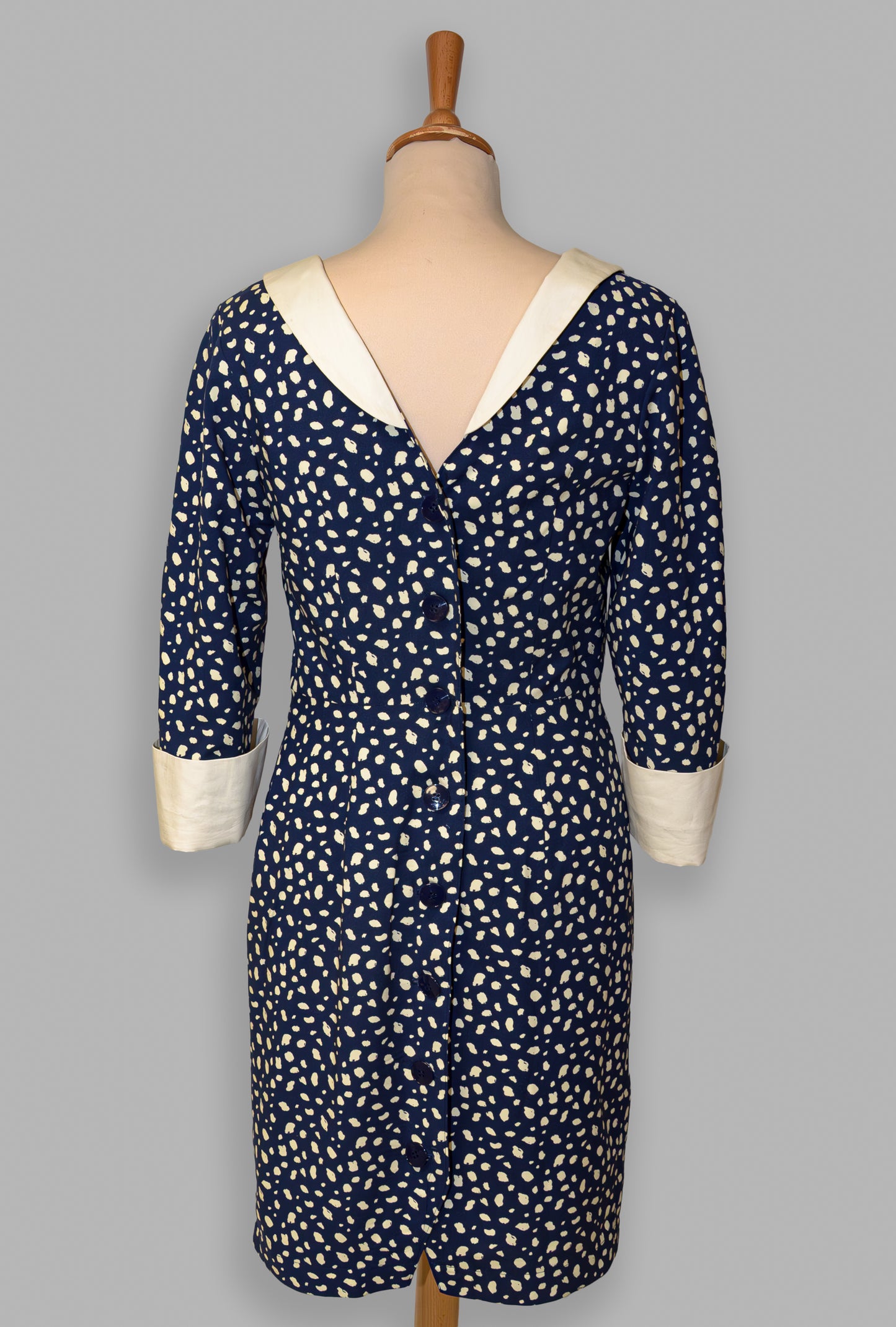 Robe bleue marine et beige en coton : Estelle