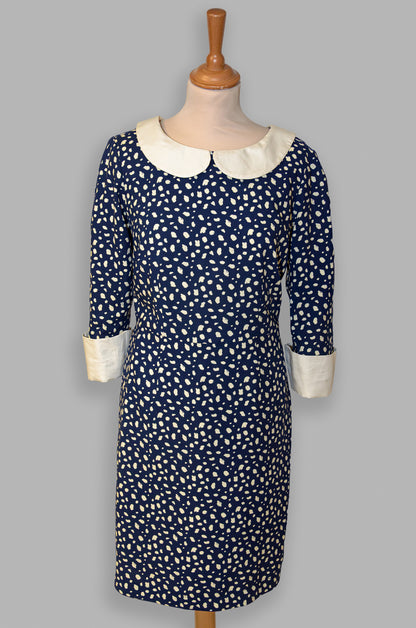 Robe bleue marine et beige en coton : Estelle