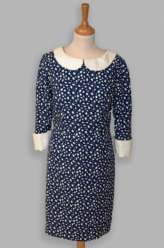 Robe bleue marine et beige en coton : Estelle
