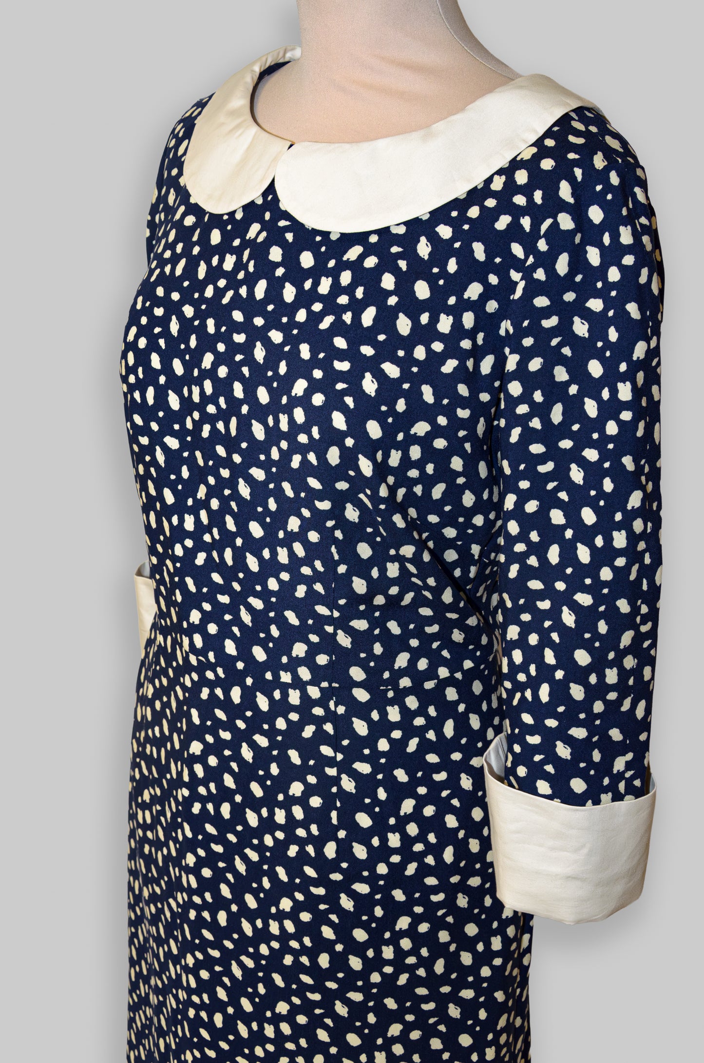 Robe bleue marine et beige en coton : Estelle