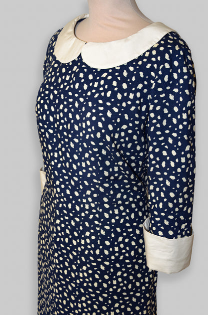 Robe bleue marine et beige en coton : Estelle