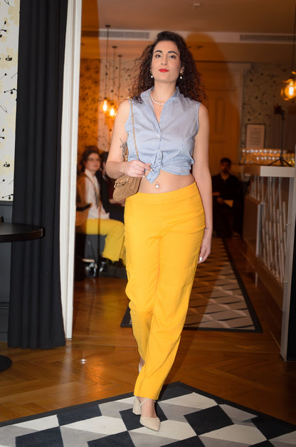 Pantalon en lin et viscose : Céleste