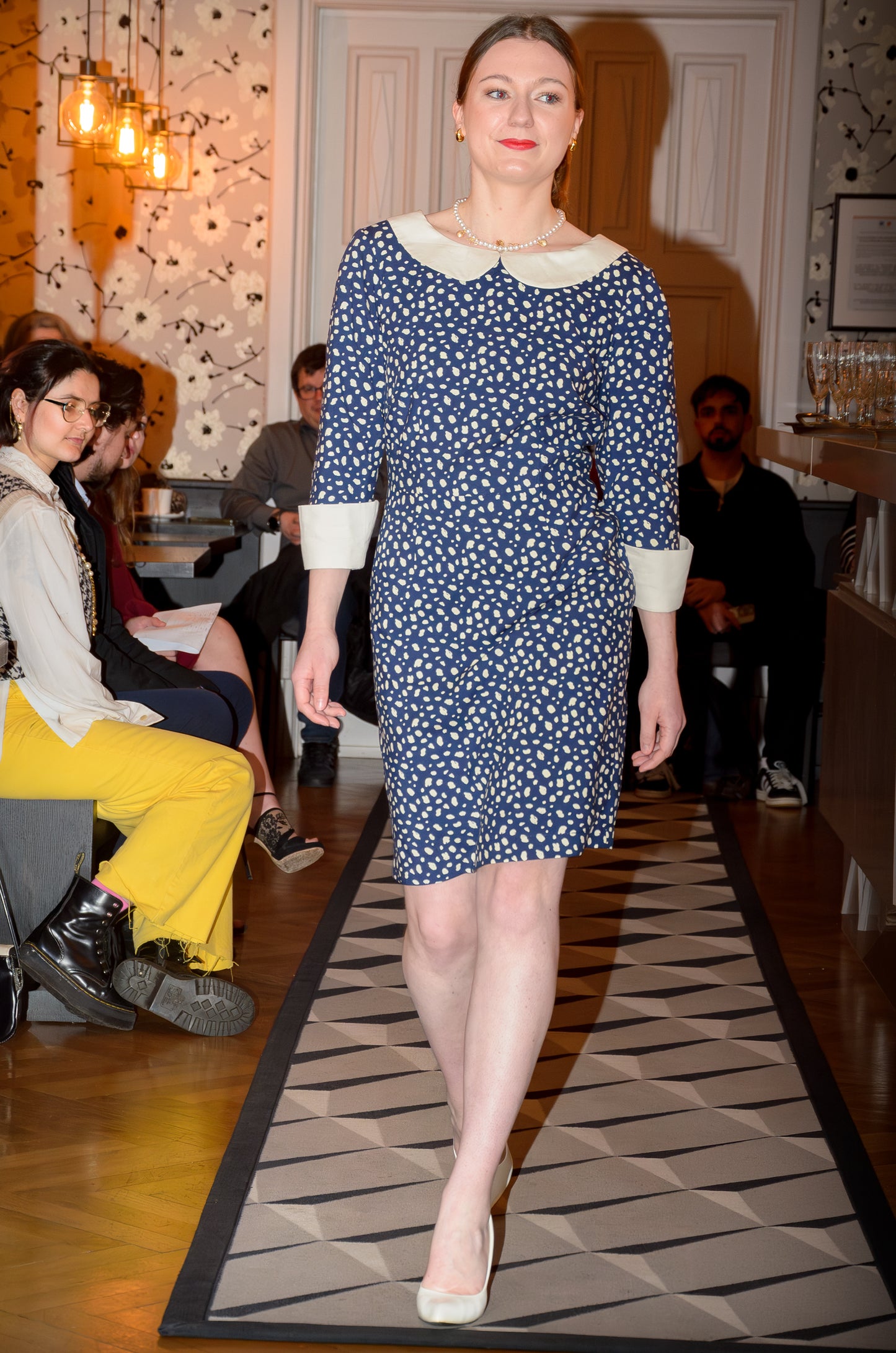 Robe bleue marine et beige en coton : Estelle
