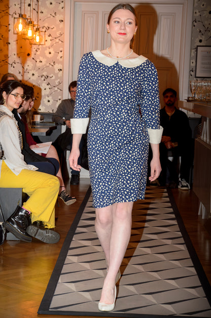 Robe bleue marine et beige en coton : Estelle
